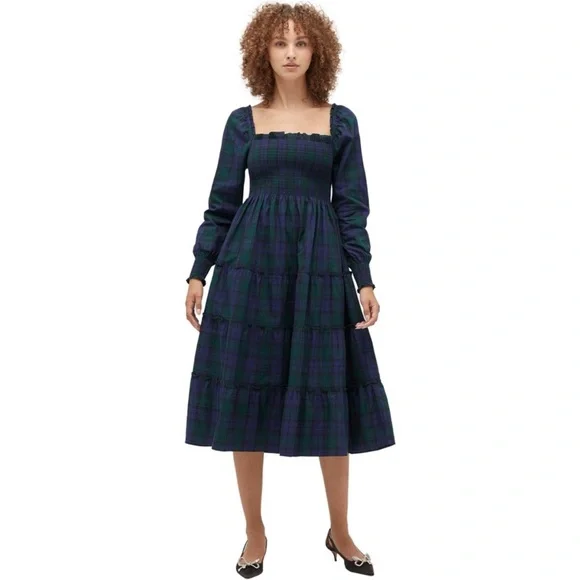 Hill House Naomi Nap Dress Long Sleeve Blackwatch Tartan Plaid size XS - Picture 1 of 13
